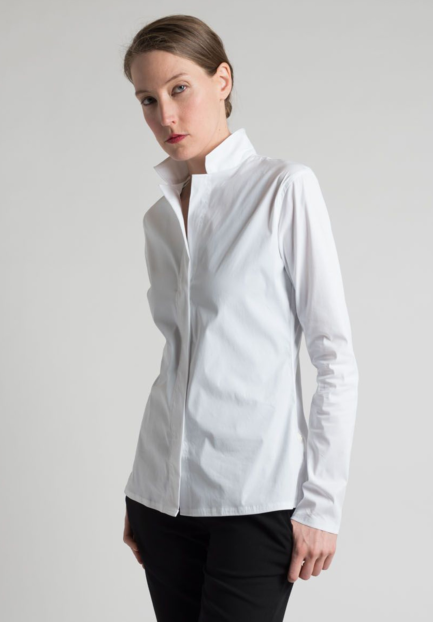 hidden button down collar white shirt