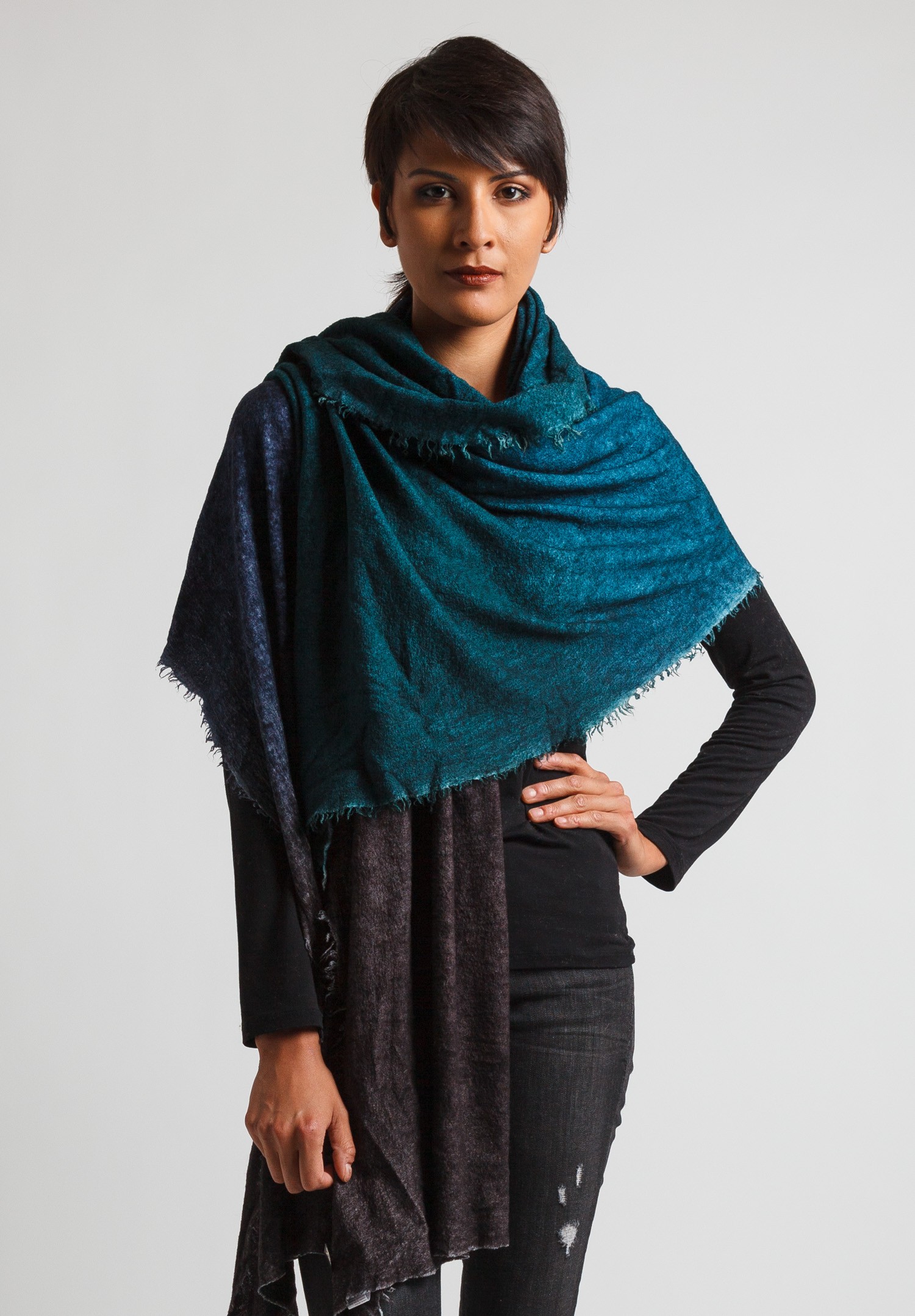 Faliero Sarti Large Wool/Silk Ombre Scarf in Blue | Santa Fe Dry Goods