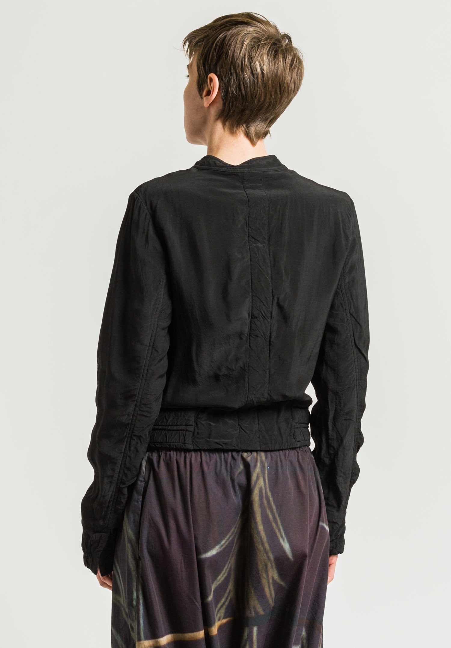 mandarin collar bomber jacket in black