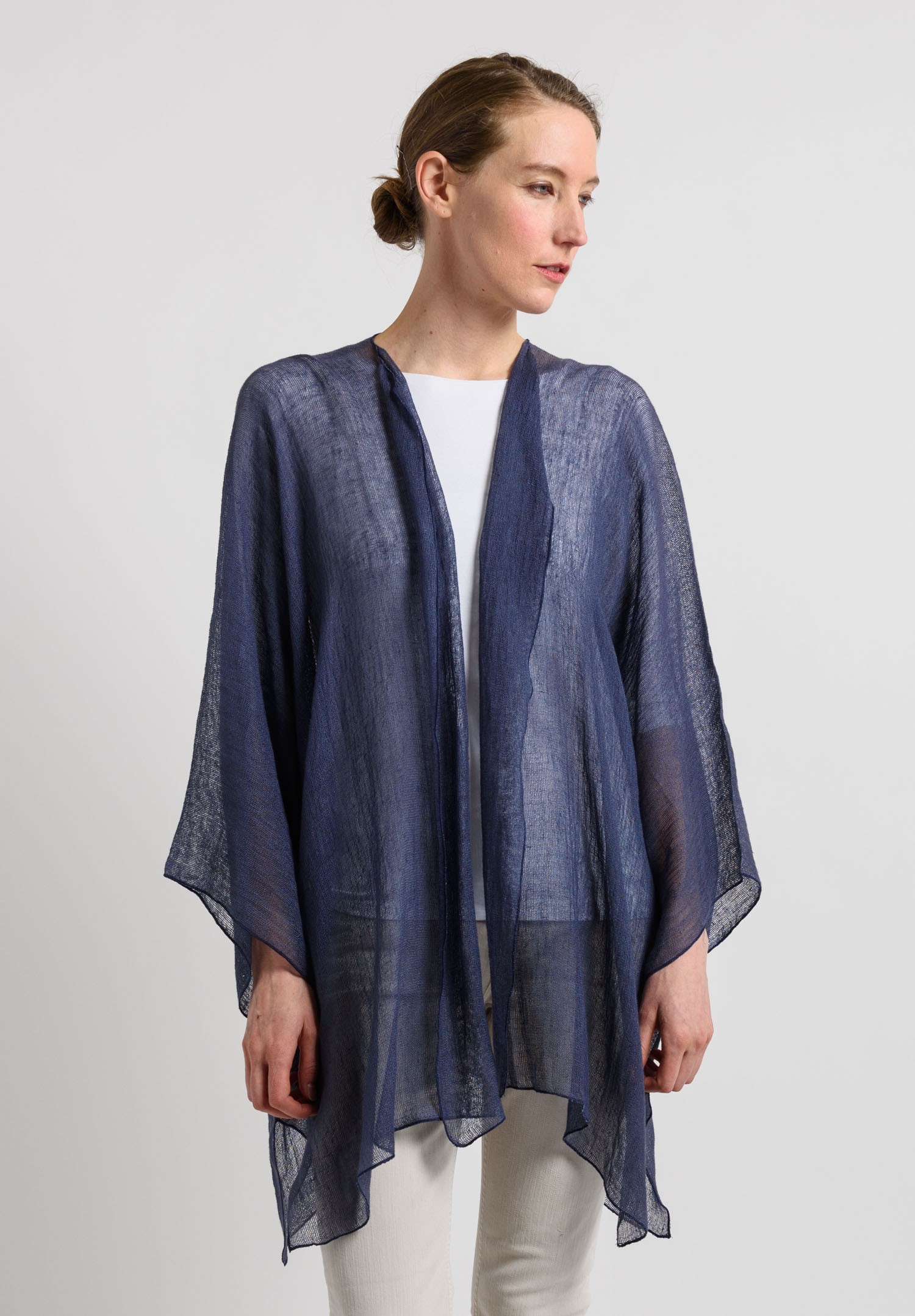 Shi Linen Gauze Long Open Cardigan in Navy Santa Fe Dry Goods Trippen, Rundholz, Avant Toi