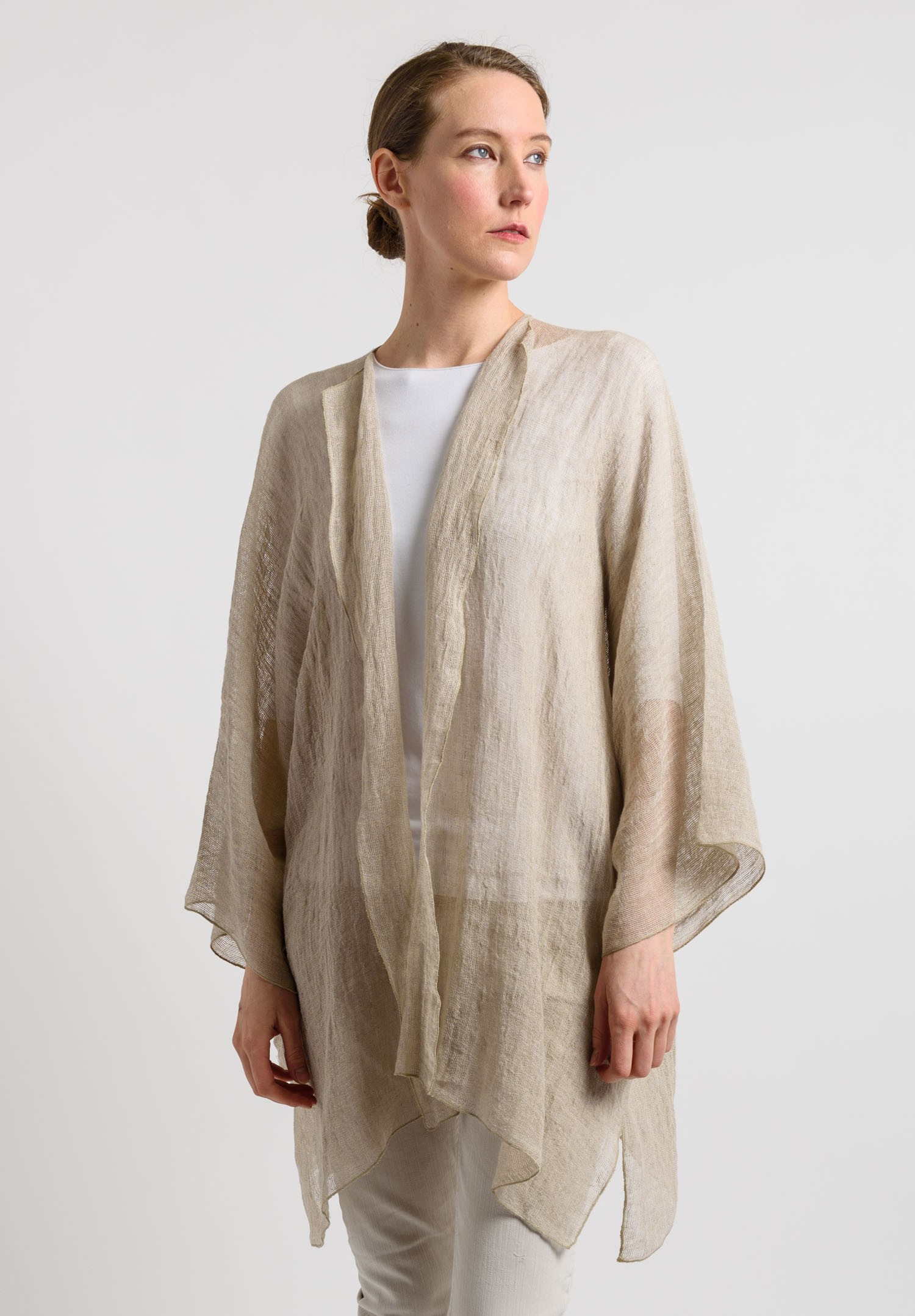 Shi Linen Gauze Long Open Cardigan in Beige Santa Fe Dry Goods