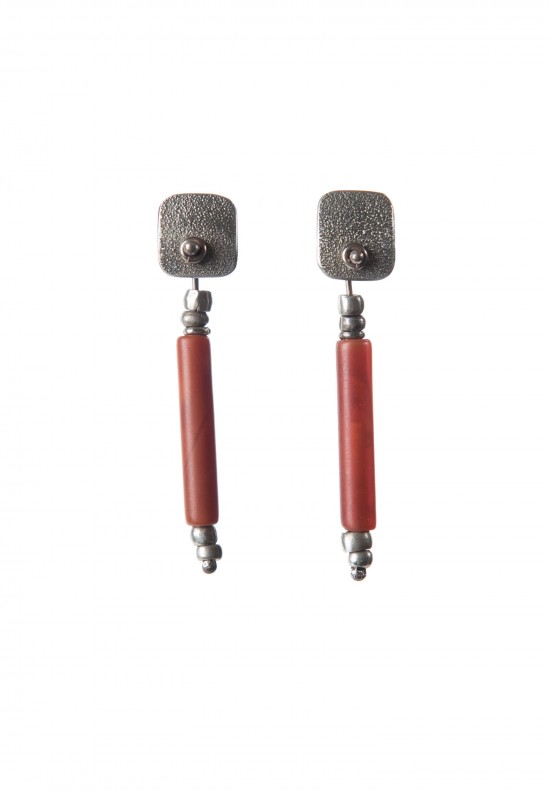 Holly Masterson Post Earrings with Long Carnelian Tubular Beads