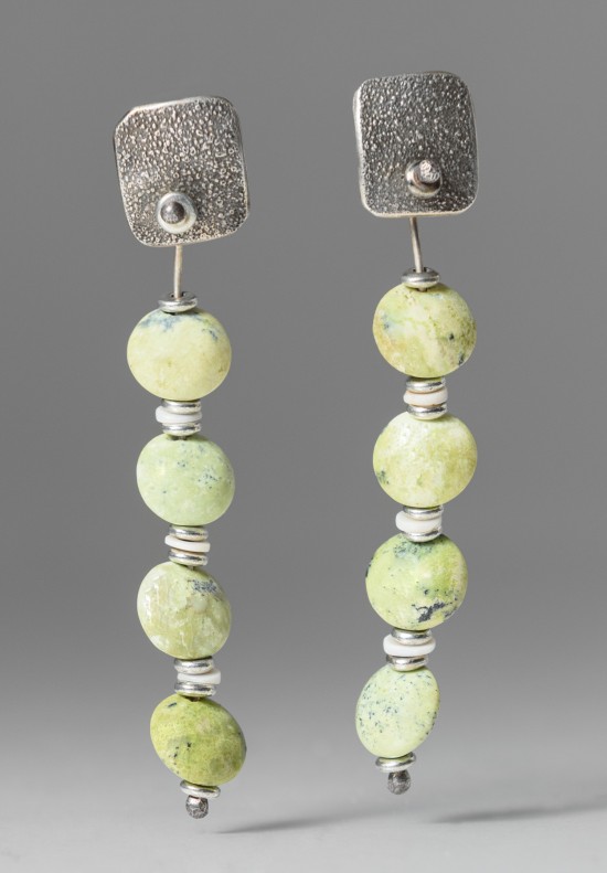 Holly Masterson Post Earrings with Four Green Tibetan Turquoise Drops