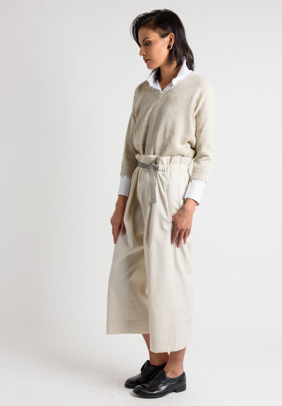 Brunello Cucinelli Culottes with Embellished Belt in Cream	
