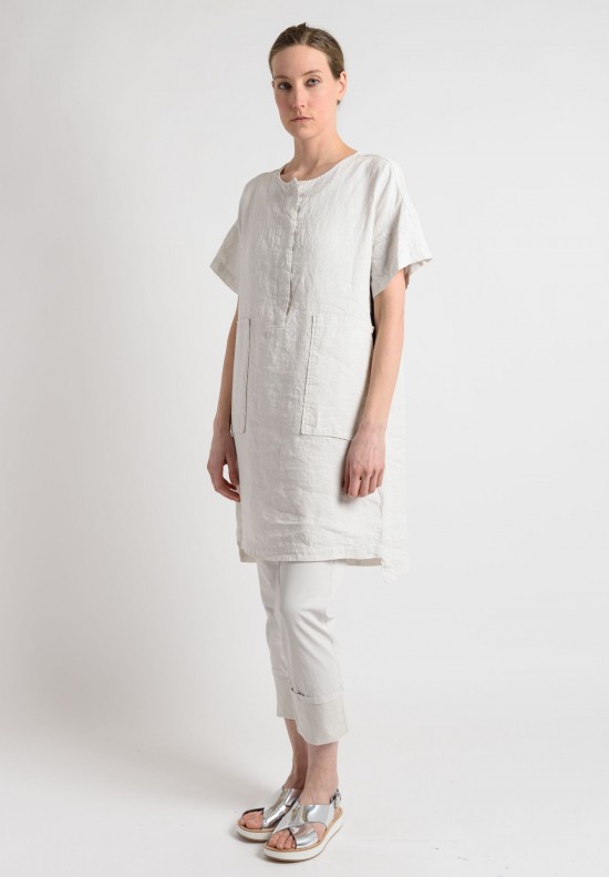 Oska Linen Short Sleeve Tunic Dress in Off White	