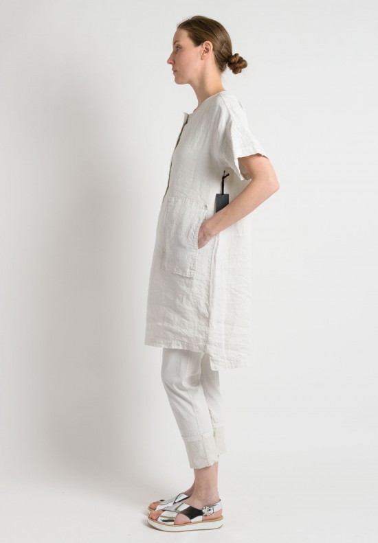 Oska Linen Short Sleeve Tunic Dress in Off White	