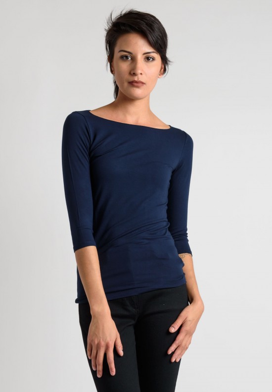 Majestic Boatneck 3/4 Sleeve Top in Navy	