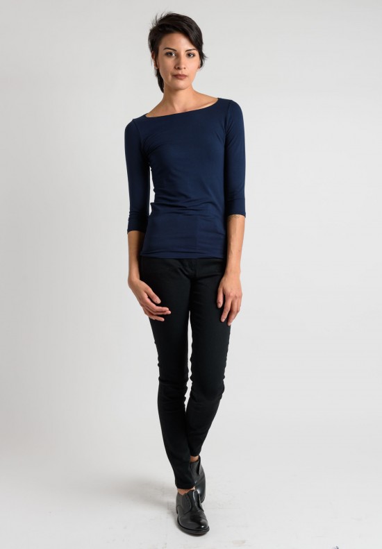 Majestic Boatneck 3/4 Sleeve Top in Navy	