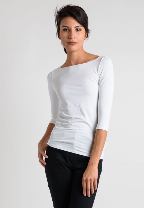Majestic Boatneck 3/4 Sleeve Top in White	