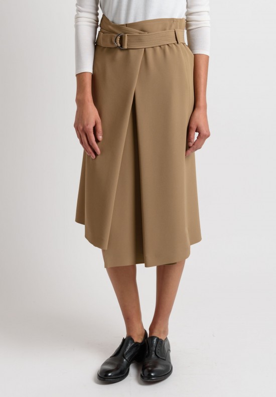 Brunello Cucinelli Belted Slit Skirt in Dark Sand