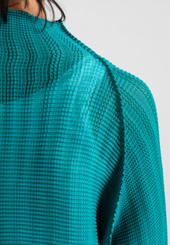Issey Miyake Long Sleeve Button-Down Jacket in Turquoise