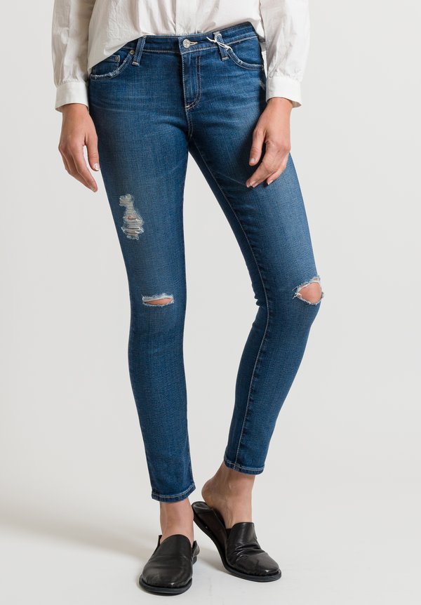 AG Super Skinny Distressed Jeans in Medium Blue	