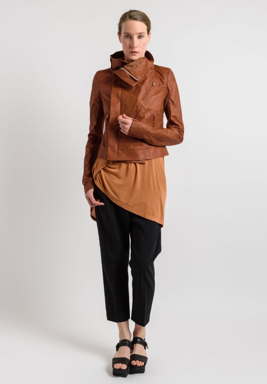 Rick Owens Leather Bomber Jacket in Henna	