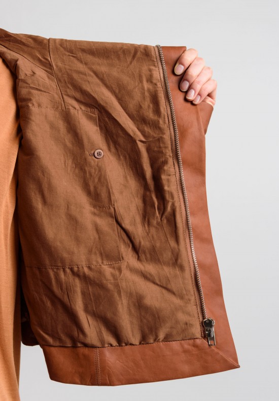 Rick Owens Leather Bomber Jacket in Henna	