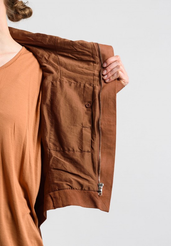 Rick Owens Leather Asymmetrical Bomber Jacket in Henna	