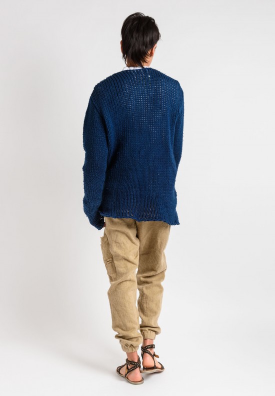 Greg Lauren Loose Knit Fisherman Sweater in Indigo	