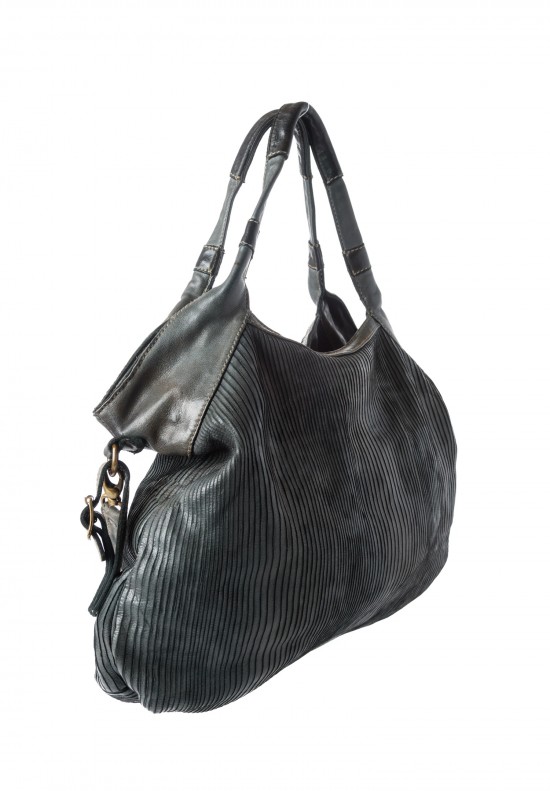 Reptiles House Scored Leather Hobo Bag in Grey	