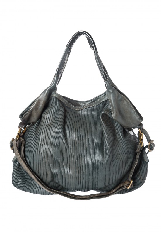 Reptiles House Scored Leather Hobo Bag in Grey	
