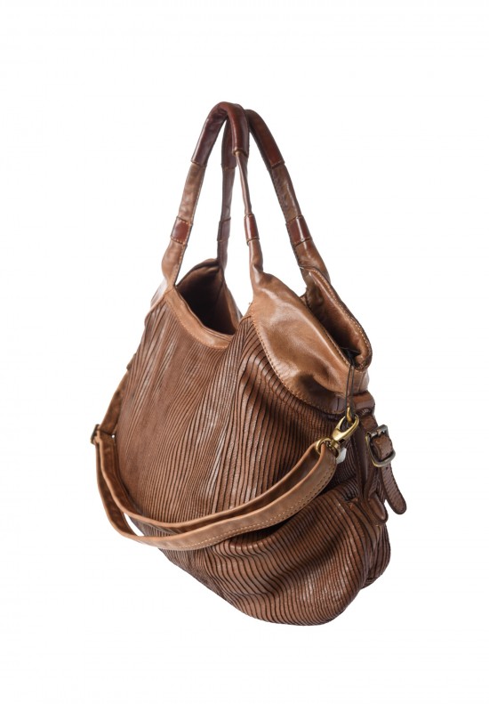 Reptile's House Scored Leather Hobo Bag in Mahogany	