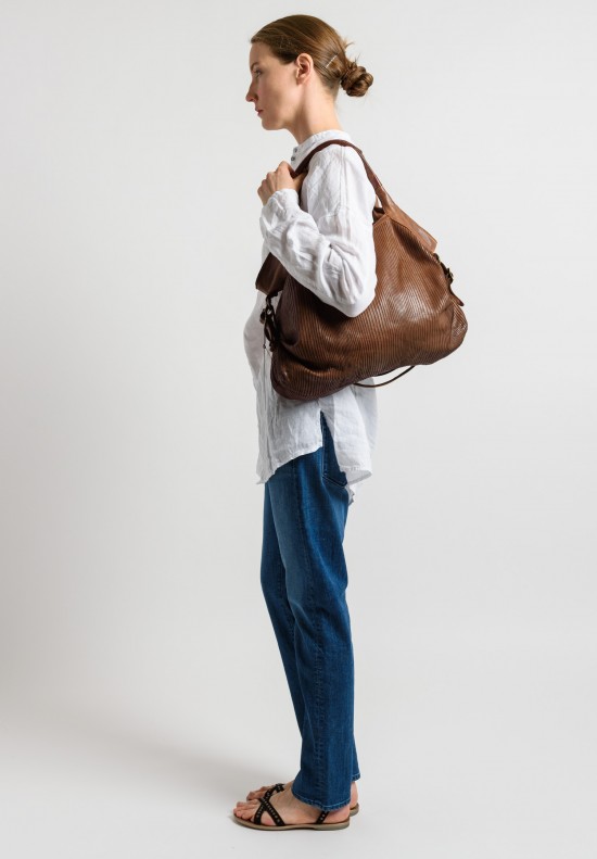 Reptile's House Scored Leather Hobo Bag in Mahogany	