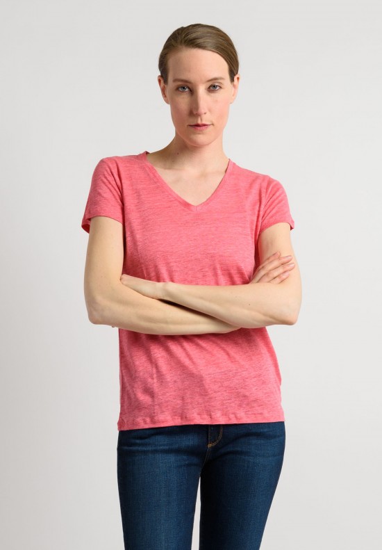 Majestic Linen/Silk V-Neck Tee in Pink	