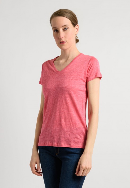 Majestic Linen/Silk V-Neck Tee in Pink	