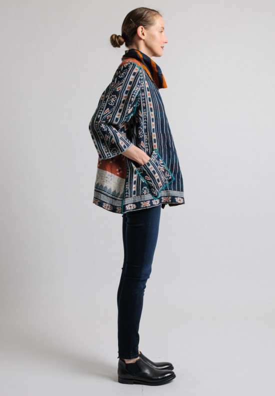 Mieko Mintz Reversible Two Layer Flare Jacket In Brown Navy Santa Fe