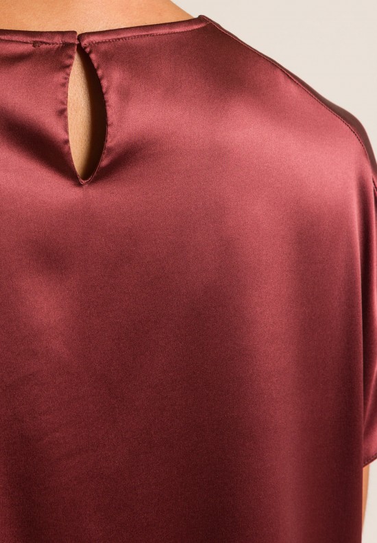 Brunello Cucinelli Silk Short Sleeve Blouse in Merlot
