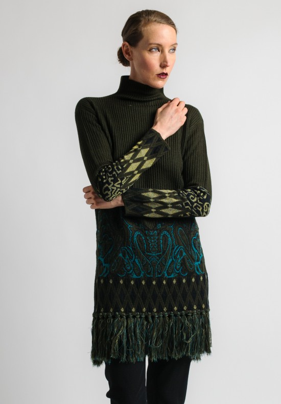 Etro Ribbed Tunic with Tassels in Green	