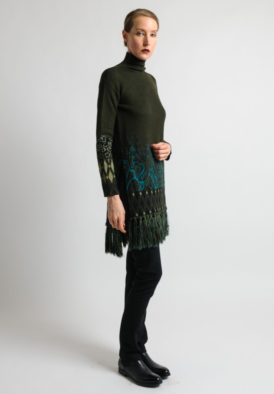 Etro Ribbed Tunic with Tassels in Green	