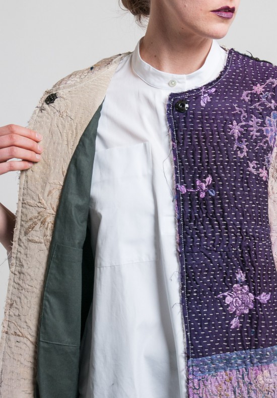By Walid Silk Mid-Length Jacket in Light Beige/Purple	