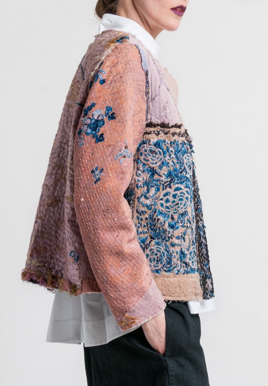 By Walid Custom Silk Waist Jacket in Pink/Purple	