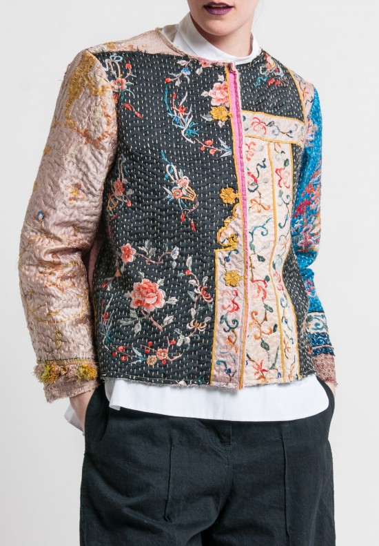 By Walid Custom Silk Waist Jacket in Pink/Blue	