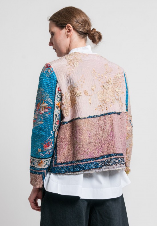 By Walid Custom Silk Waist Jacket in Pink/Blue	