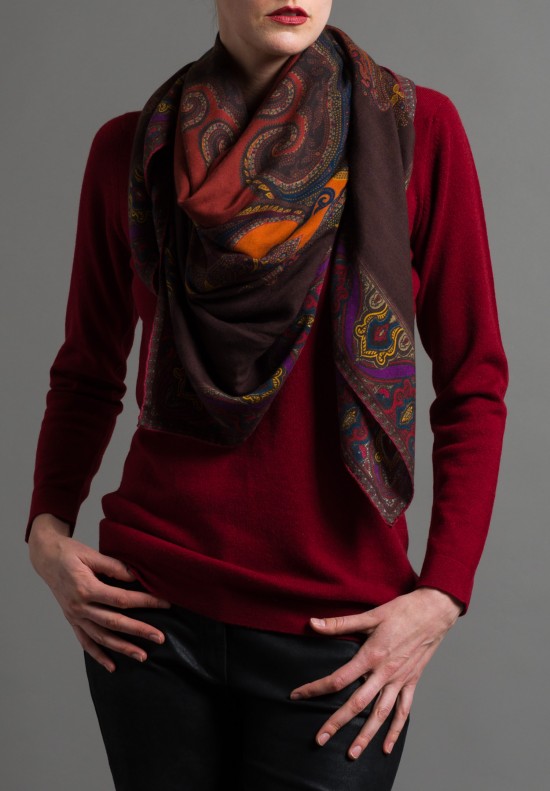 Etro Cashmere/Silk Square Paisley Scarf in Chocolate