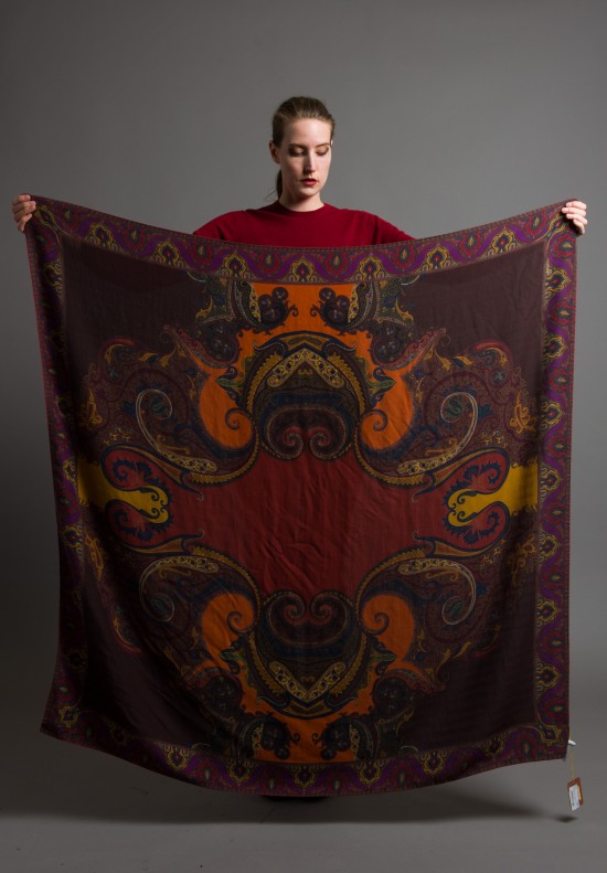 Etro Cashmere/Silk Square Paisley Scarf in Chocolate