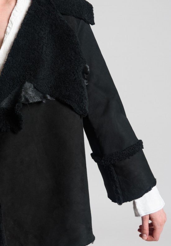 Greg Lauren Shearling Long Sleeve Christan Jacket in Black	