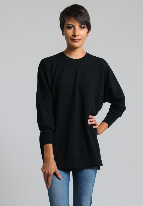 Hania Cashmere Oversized Crew Neck Sweater in Black	