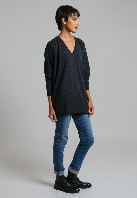 Hania Cashmere Deep V-Neck Sweater in Charcoal	