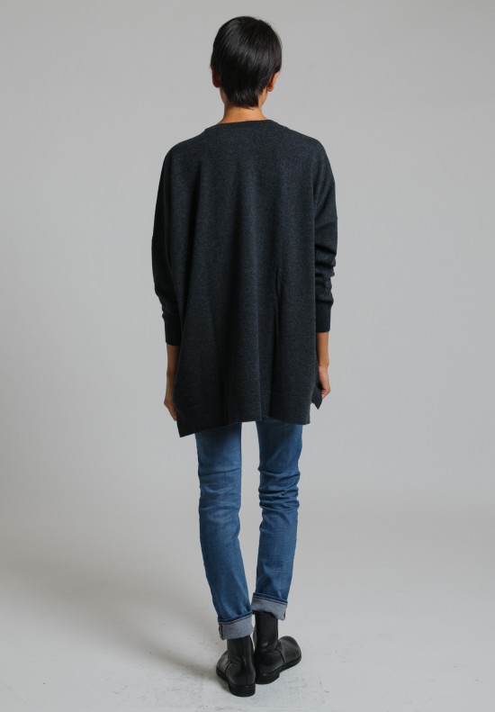 Hania Cashmere Deep V-Neck Sweater in Charcoal	