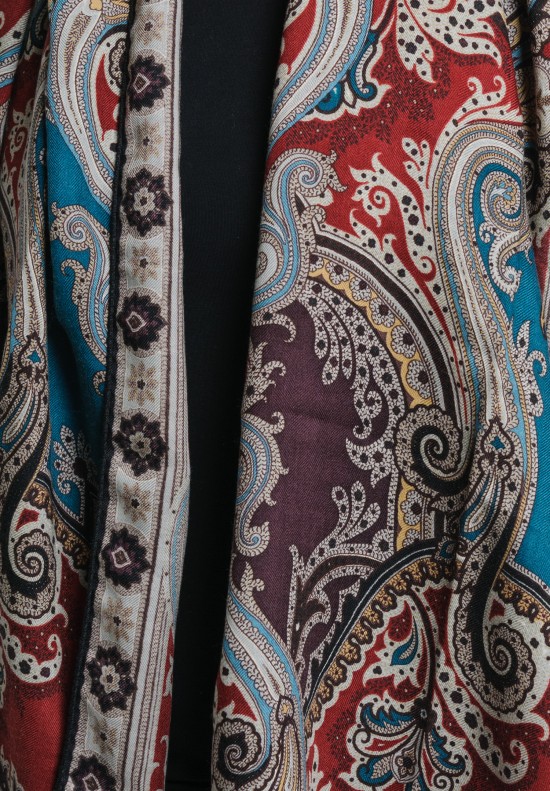 Etro Cashmere/Silk Long Paisley Scarf in Crimson/Teal	