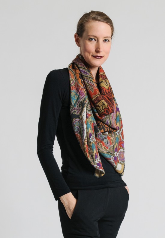 Etro Wool/Silk Large Square Paisley Scarf in Rust	