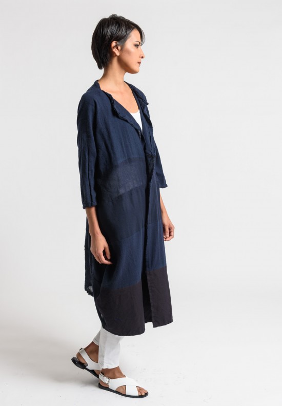 Daniela Gregis Multi-Fabric Patchwork Coat in Navy Blue	