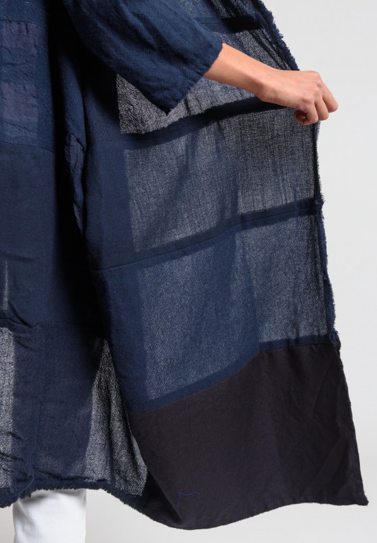 Daniela Gregis Multi-Fabric Patchwork Coat in Navy Blue	