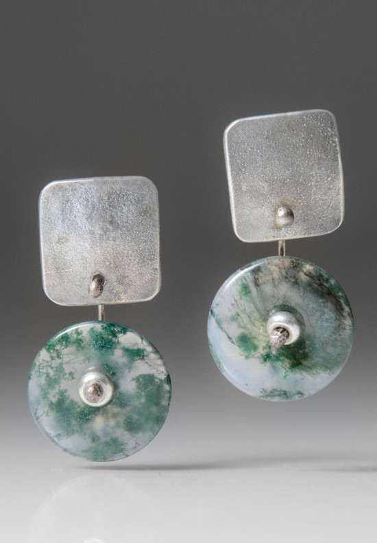 Holly Masterson Moss Agate Disk Drop Earrings	