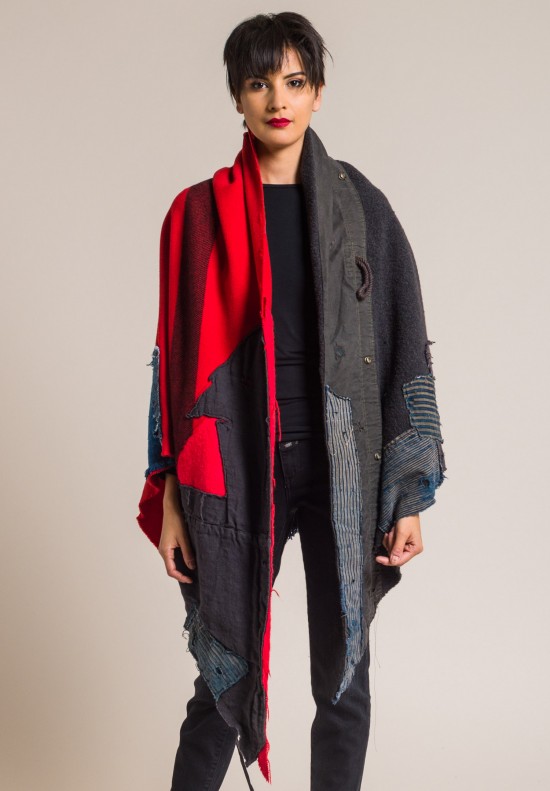 Greg Lauren Blanket Wrap in Red/Charcoal