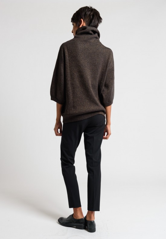 Brunello Cucinelli Ribbed Turtleneck Sweater in Charcoal/Brown	