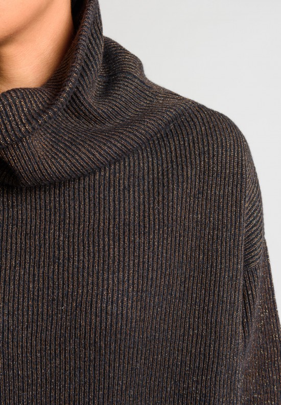 Brunello Cucinelli Ribbed Turtleneck Sweater in Charcoal/Brown	