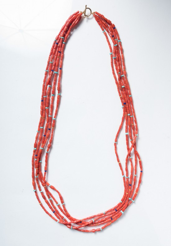 Greig Porter 18k, Coral, Lapis, Turquoise 5 Strand Necklace