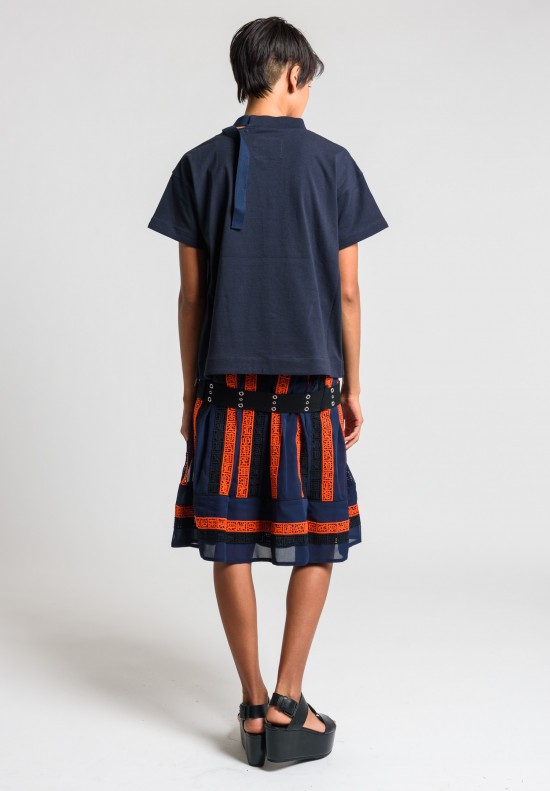 Sacai Cotton Buckled Neck Strap Top in Navy	